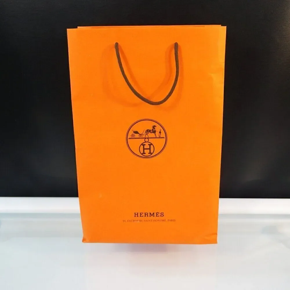 HERMES Classic Orange Gift Bag Empty Tall Shopping Paper Tote  17 x 11 x 4 Inch
